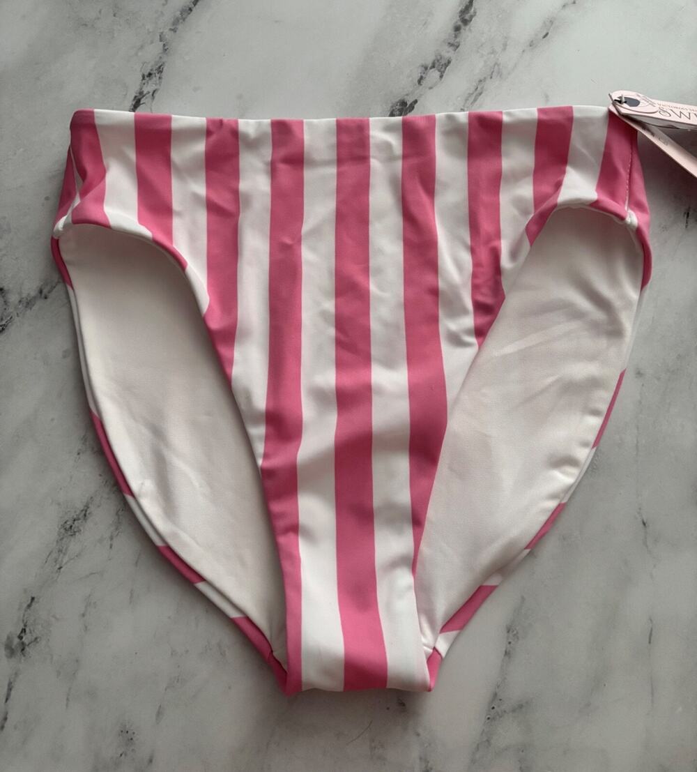 Victoria's Secret Swim Nwt Pink Stripe High Waist Full Coverage Bikini Bottom XS